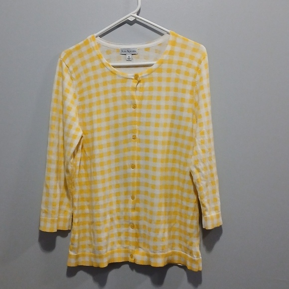 Kim Rogers Sweaters - Gingham Cottagecore Prairie Butter Button Down Cardigan Cotton Womens Medium